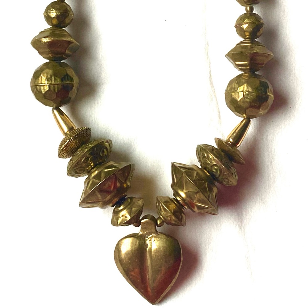 Vintage Statement Chunky Brass Choker Style Necklace Beads Boho Gypsy Style